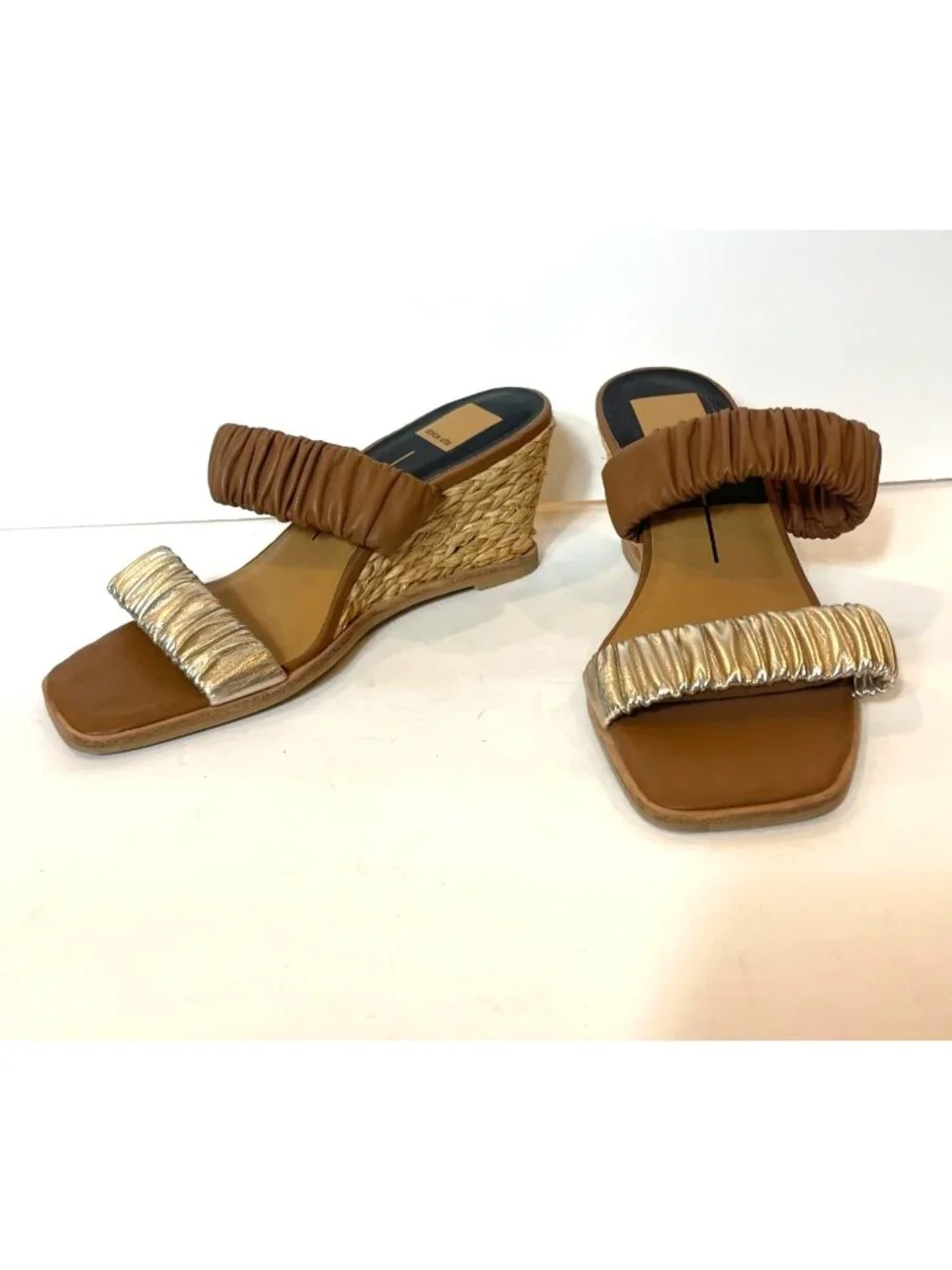 Dolce Vita Nadie Raffa Wedge Espadrille Sandals Double Gathered Leather Size 8